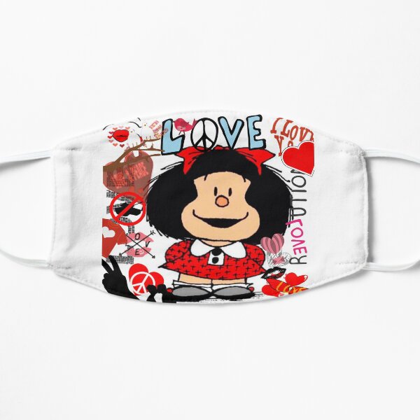 Love,amor y mafalda rodeada de corazones Mascarilla plana