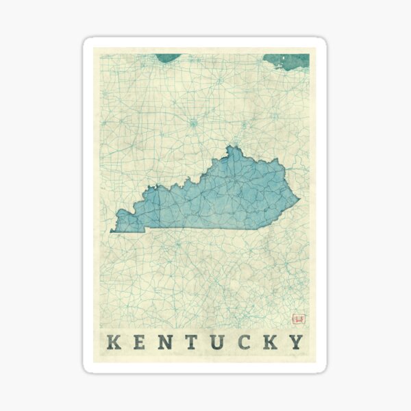 Kentucky State Map Blue Vintage Sticker
