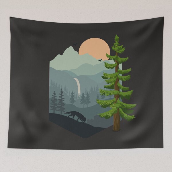 Item preview, Forest landscape mountains fox designed and sold by blikonie.
