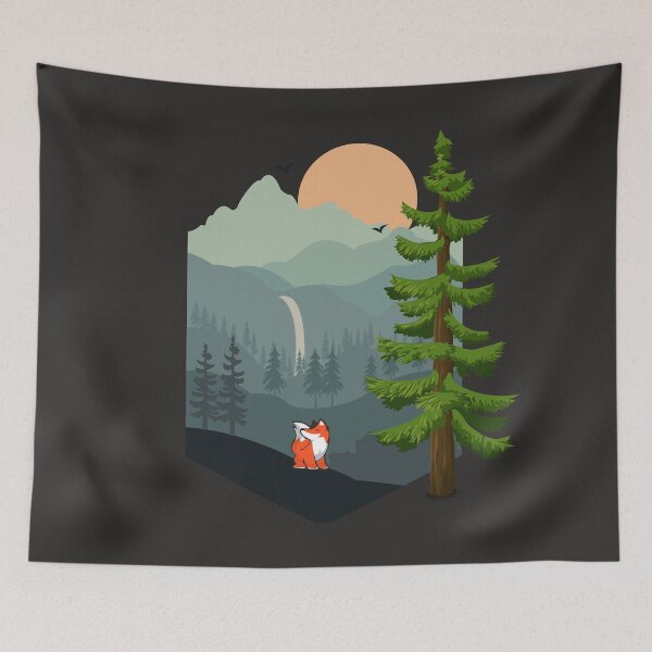 Item preview, Forest landscape mountains fox designed and sold by blikonie.