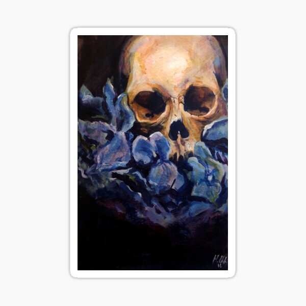 Skull with Blue Flowers Sticker