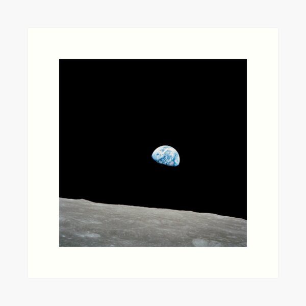 Earth rising above the lunar horizon. Art Print