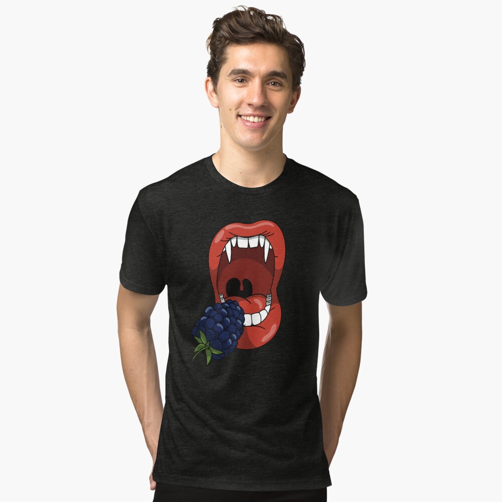 Mouth with Vampire teeth about to eat a blue blueberry. Kids T-Shirt for  Sale by Fruit-Tee