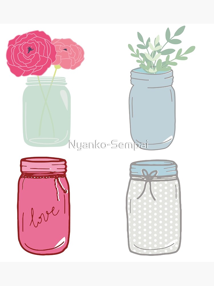 cute mason jars stickers Postcard for Sale by Nyanko-Sempai