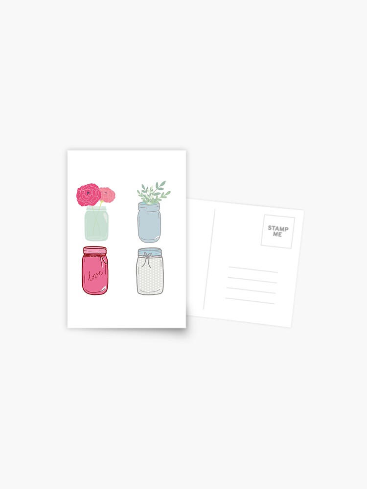 cute mason jars stickers Postcard for Sale by Nyanko-Sempai