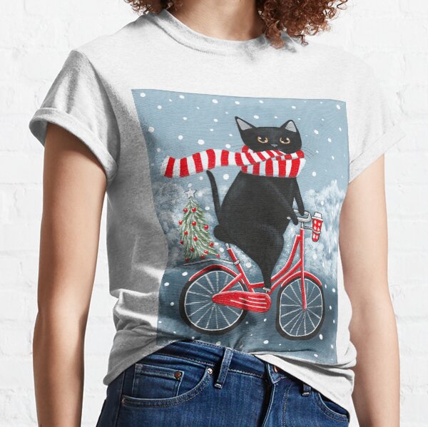 Black Cat Winter Bicycle Ride Classic T-Shirt