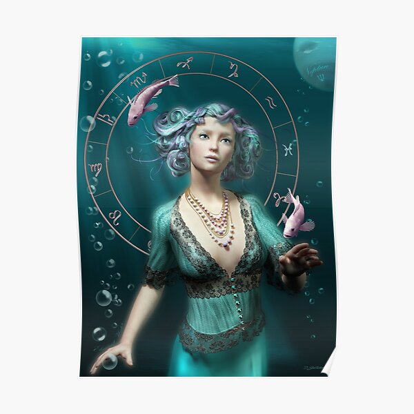 Pisces Zodiac Fantasy Circle Poster