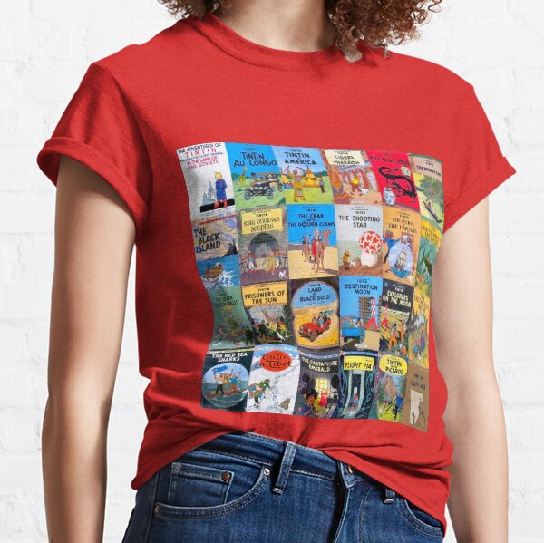 Collage of Tintin book covers Classic T-Shirt