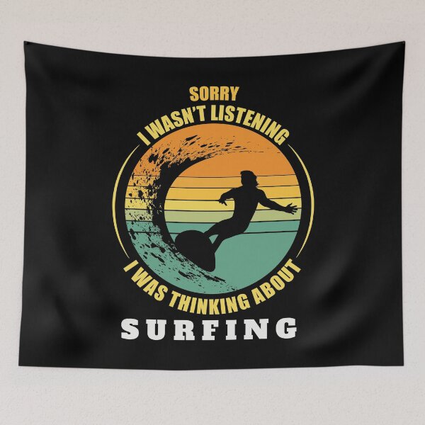 Item preview, Surfing Vintage Sunset Silhouette, I was thinking about Surfing, Surfer Gift  designed and sold by OdmiDesign.