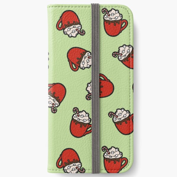 Festive Hot Cocoa Pattern in Mint Green iPhone Wallet
