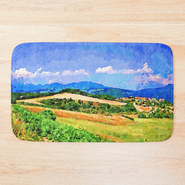 Item preview, Borrello: agricultural landscape with village, mountains and clouds designed and sold by Giuseppe Cocco.