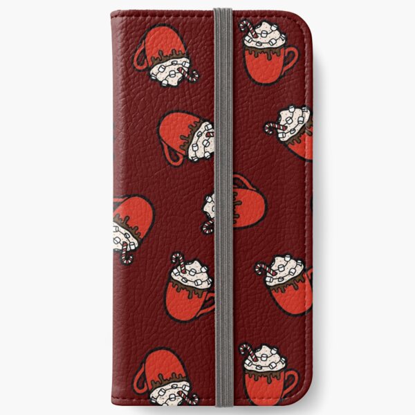 Festive Hot Cocoa Pattern in Dark Red iPhone Wallet