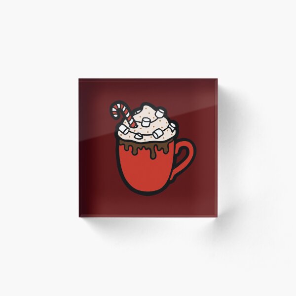 Festive Hot Cocoa Pattern in Dark Red Acrylic Block
