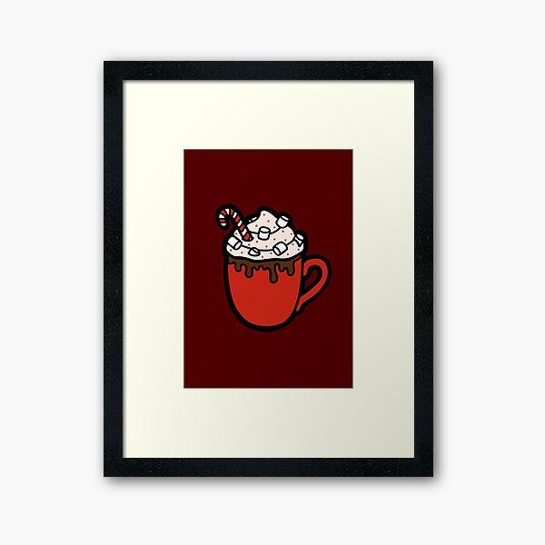 Festive Hot Cocoa Pattern in Dark Red Framed Art Print