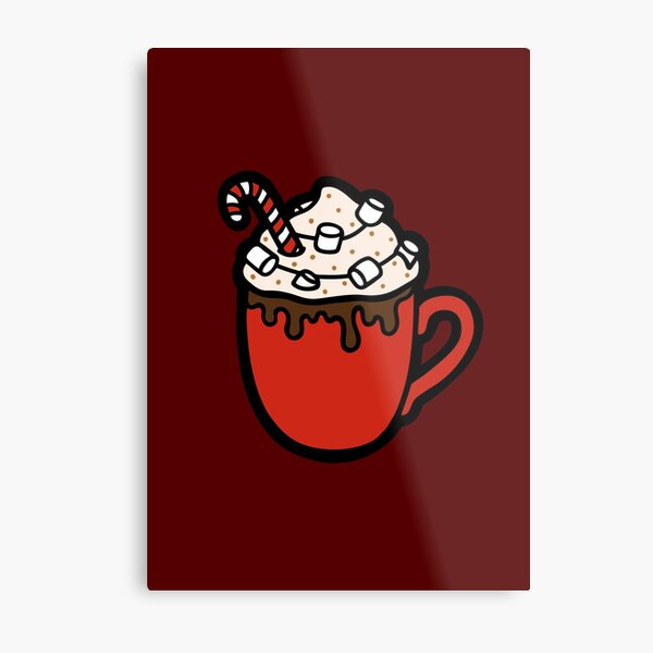 Festive Hot Cocoa Pattern in Dark Red Metal Print