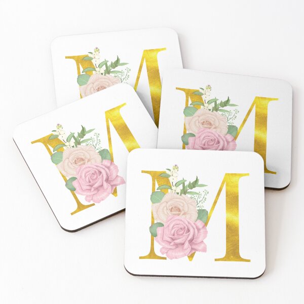 Item preview, Gold & Pink Floral Monogram M designed and sold by adortopia.