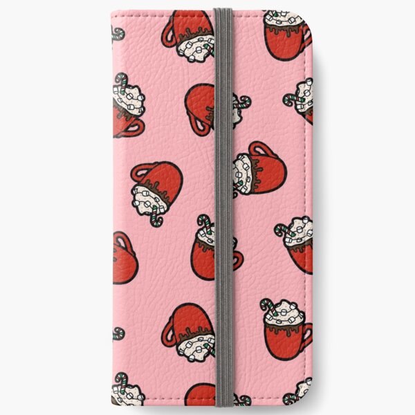 Festive Hot Cocoa Pattern in Pink iPhone Wallet