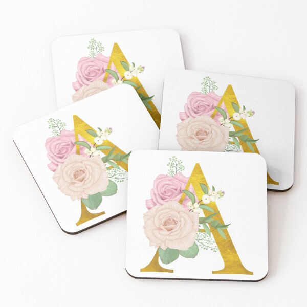 Item preview, Gold & Pink Floral Monogram A designed and sold by adortopia.