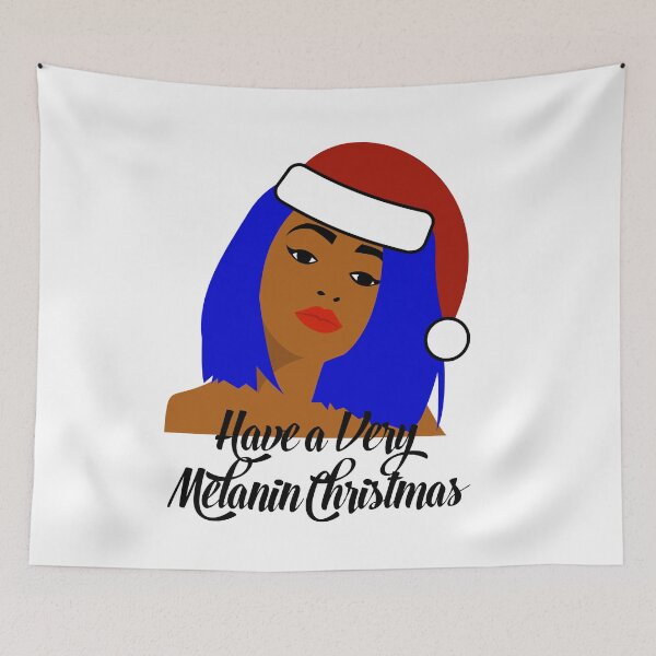 Item preview, Tenga una Navidad muy melanina - Mujer negra con gorro de Papá Noel designed and sold by blackartmatters.