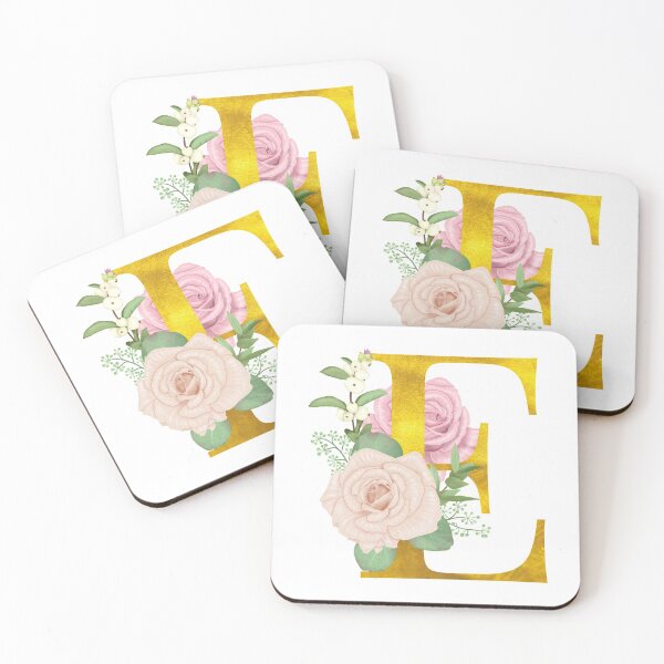 Item preview, Gold & Pink Floral Monogram E designed and sold by adortopia.
