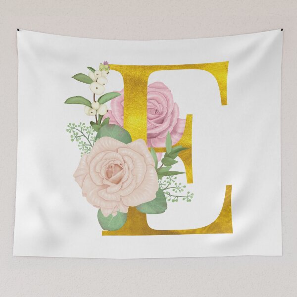 Item preview, Gold & Pink Floral Monogram E designed and sold by adortopia.