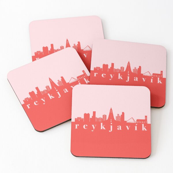 Item preview, minimalist reykjavik skyline red and pink color block  designed and sold by neopop.