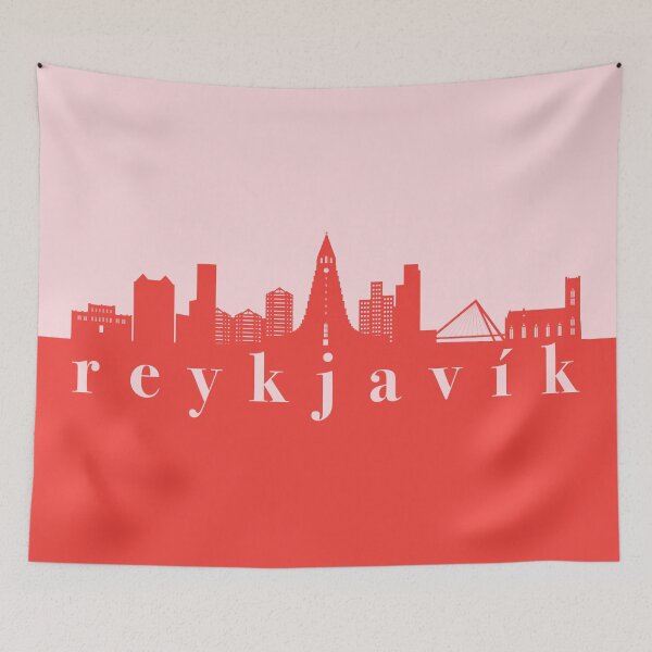 Item preview, minimalist reykjavik skyline red and pink color block  designed and sold by neopop.