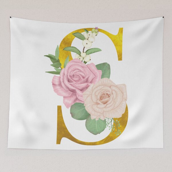 Item preview, Gold & Pink Floral Monogram S designed and sold by adortopia.