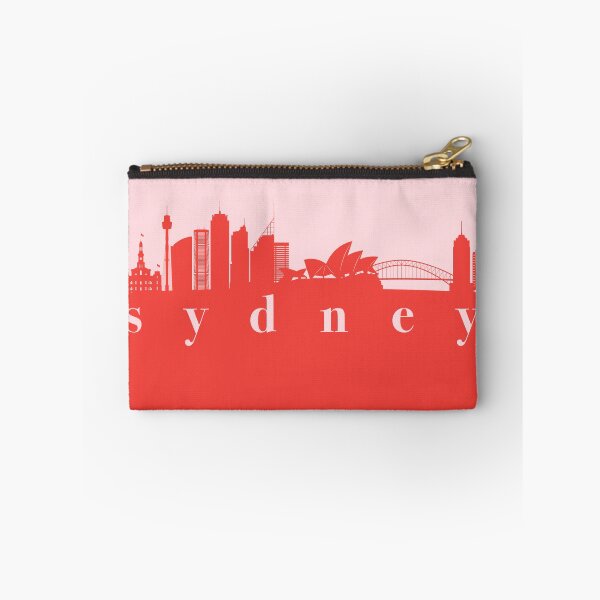 Artikelvorschau, minimalistischer Sydney Skyline roter und rosa Farbblock entworfen und verkauft von neopop.