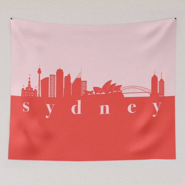 Item preview, minimalist sydney skyline red and pink color block  designed and sold by neopop.