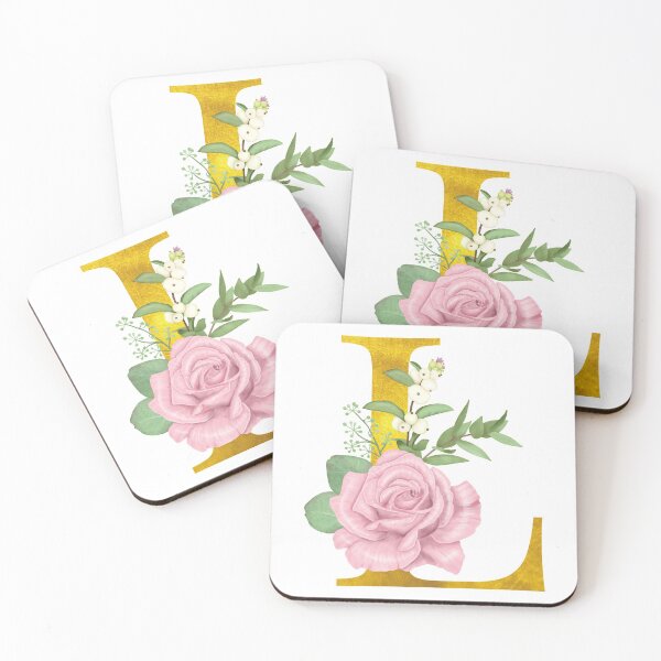 Item preview, Gold & Pink Floral Monogram L designed and sold by adortopia.