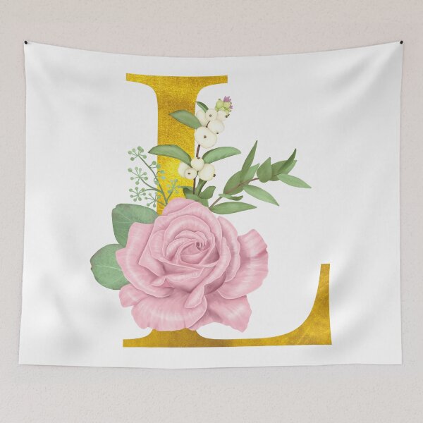Item preview, Gold & Pink Floral Monogram L designed and sold by adortopia.