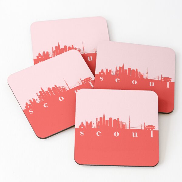 Item preview, minimalist seoul skyline red and pink color block  designed and sold by neopop.