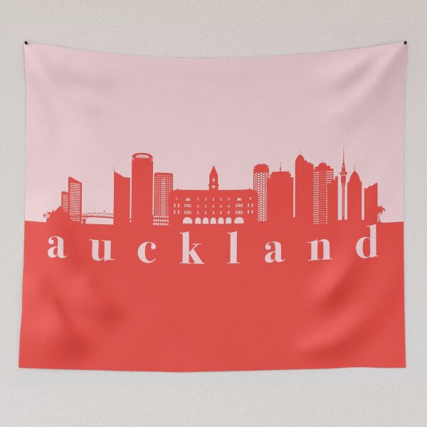 Item preview, minimalist auckland skyline red and pink color block  designed and sold by neopop.