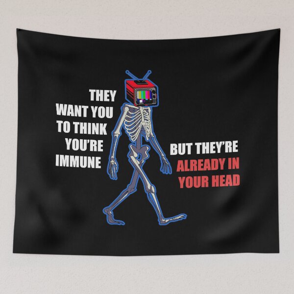 Item preview, You Are Not Immune To Propaganda – Skeleton Puppets TV News Consumerism designed and sold by The Green Corner.