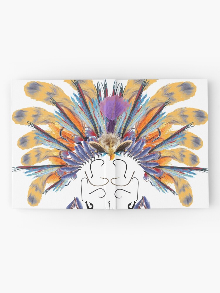 Indian flys fishing head dress with a skull of hooks, stickers, decal |  Hardcover Journal