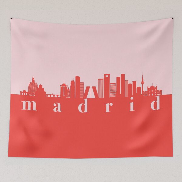 Item preview, minimalist madrid skyline red and pink color block  designed and sold by neopop.