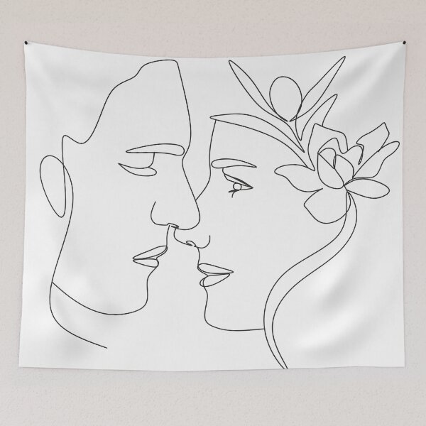 Item preview, One Line Art Couple. Line one Couple. Minimal Wall Art. Face Line Couple print. Kiss print. designed and sold by Nina Velychko.