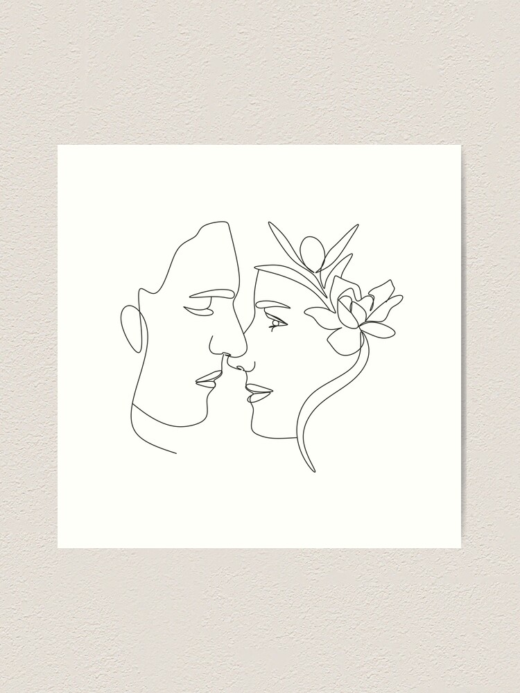 One Line Art Couple. Line one Couple. Minimal Wall Art. Face Line Couple  print. Kiss print. | Art Print