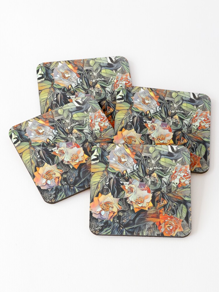 Thumbnail 1 of 5, Coasters (Set of 4), Psychedelic Autumn Roses designed and sold by BrendanARing.