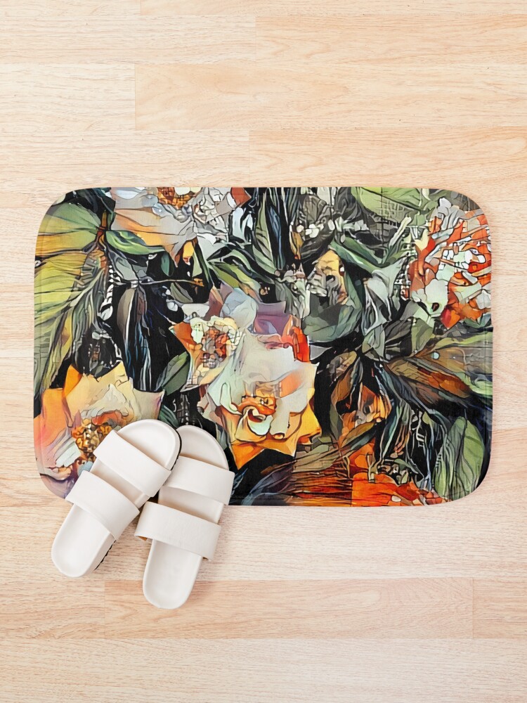 Thumbnail 1 of 6, Bath Mat, Psychedelic Autumn Roses designed and sold by BrendanARing.