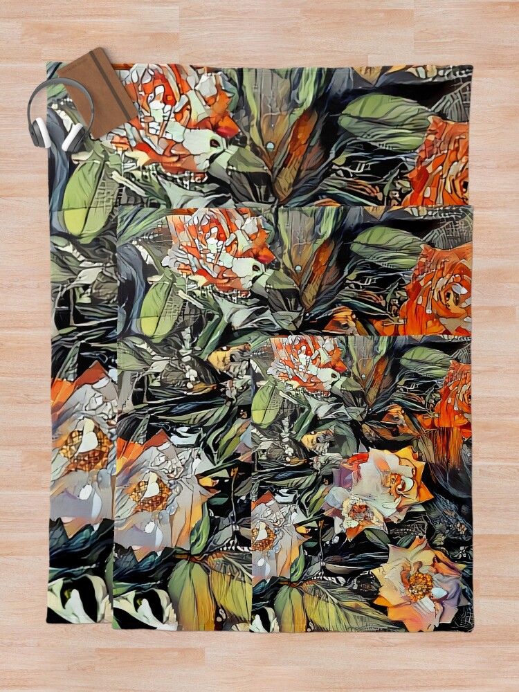 Thumbnail 5 of 6, Throw Blanket, Psychedelic Autumn Roses designed and sold by BrendanARing.