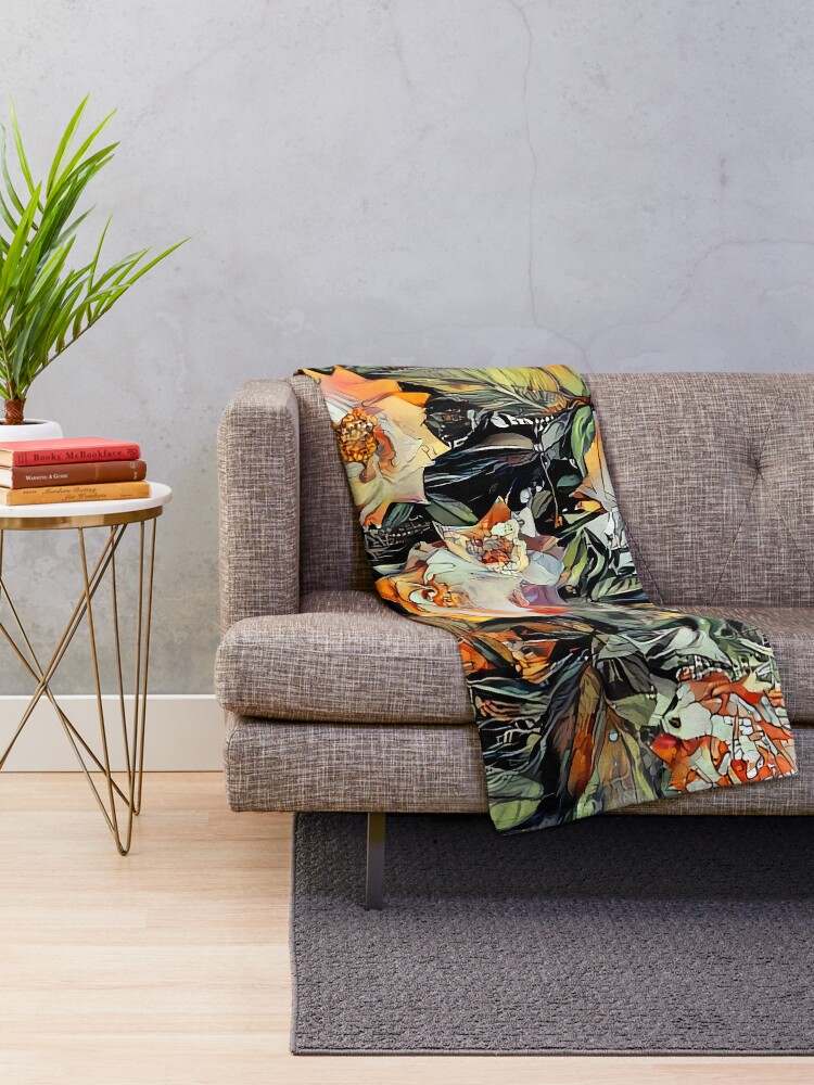 Thumbnail 2 of 6, Throw Blanket, Psychedelic Autumn Roses designed and sold by BrendanARing.