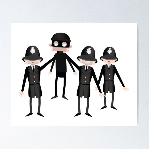 Item preview, Papercraft style artwork of police, cops and robber, burglar designed and sold by chattleyworks.