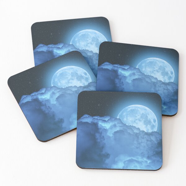 Item preview, Blue super moon glowing against starry cloudy sky designed and sold by Lukasz Szczepanski.