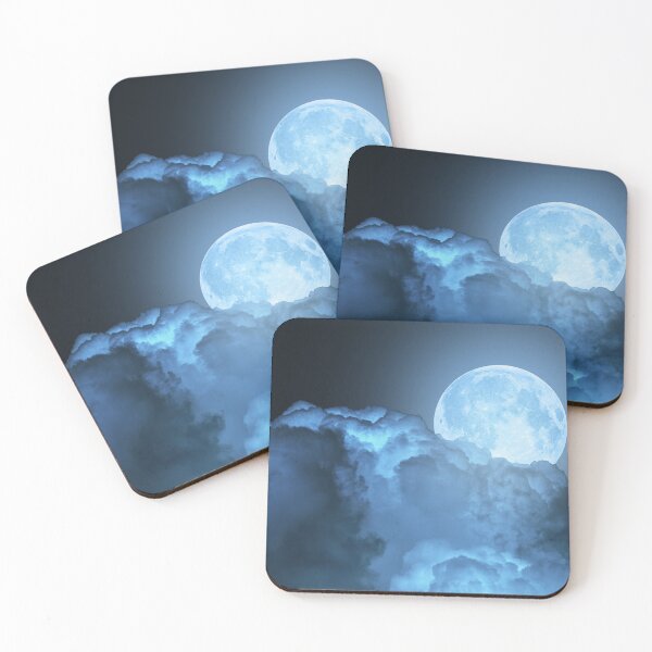 Item preview, Blue super moon glowing against cloudy sky designed and sold by Lukasz Szczepanski.