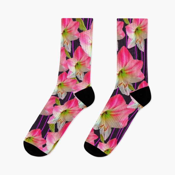 Item preview, MODERN  ART PATTERNS OF PINK AMARYLLIS GARDEN ON  BLACK ART designed and sold by sharlesart.