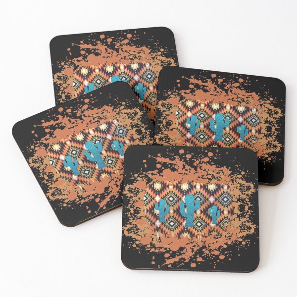 Item preview, Western Tribal Pattern With Blue Leather Cacti And Bleached Look Background designed and sold by handsoftime2020.