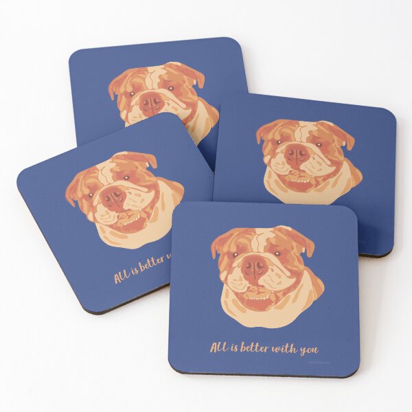 Item preview, DuFauna English Bulldog Orange and Blue Smiling Face "All is better with you" designed and sold by DuFauna.