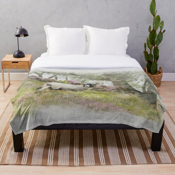 Swaledale Sheep on Stanton Moor Watercolour Photograph Throw Blanket